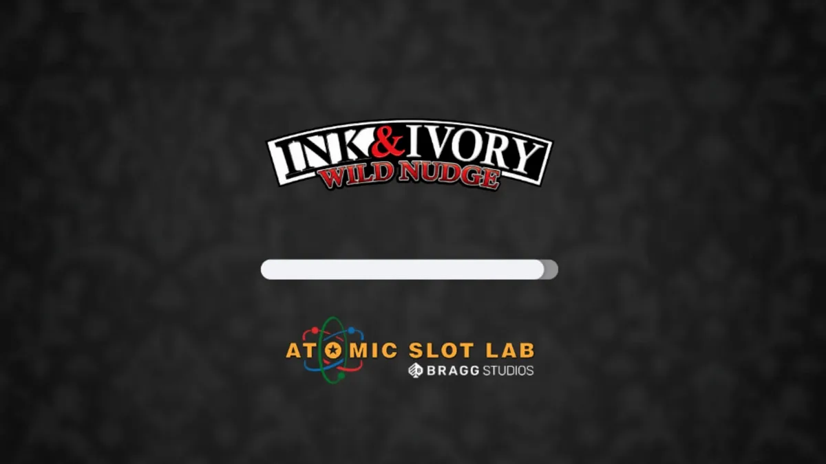 Interface minimalista e elegante do slot Ink & Ivory com símbolos de 7s e barras em preto e branco.
