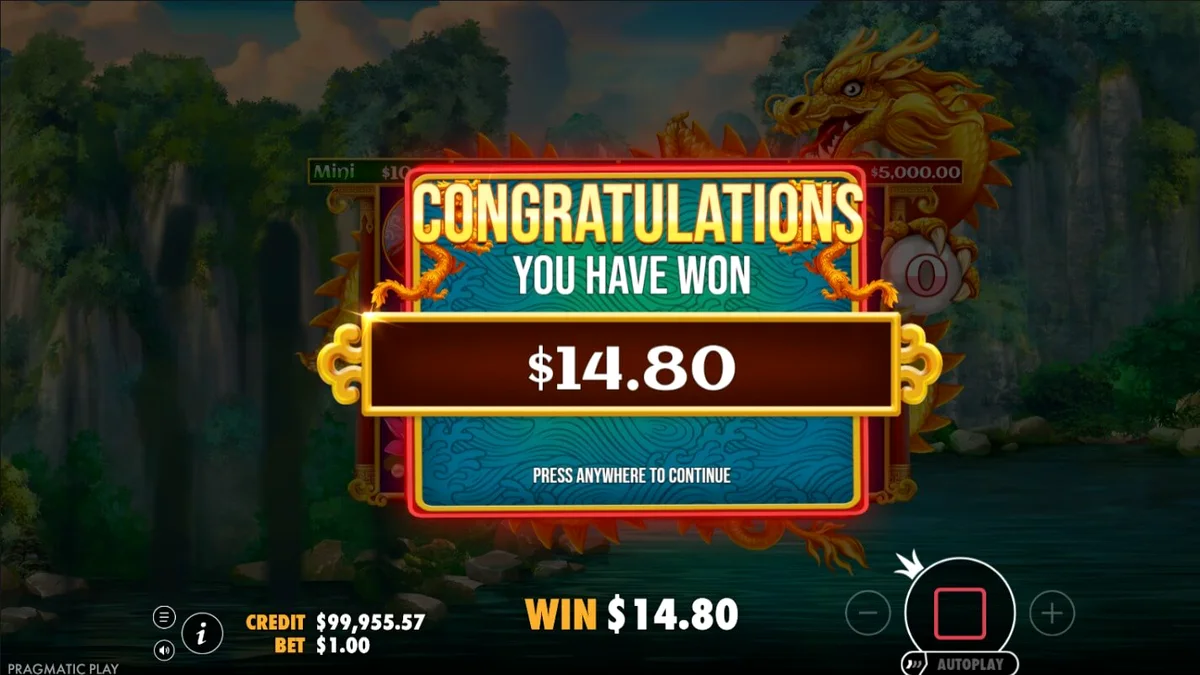 Visual deslumbrante do slot Dragon’s Gate Bonus Choice com tema de dragões e cascatas
